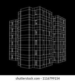 Abstract architecture building. Plan of modern house. Wireframe low poly mesh construction.