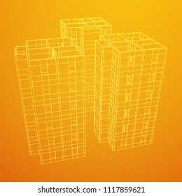Abstract architecture building. Plan of modern house. Wireframe low poly mesh construction.
