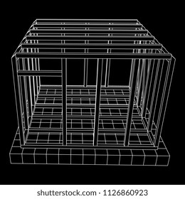 Abstract architecture building. Plan of modern framing house. Wireframe low poly mesh construction.