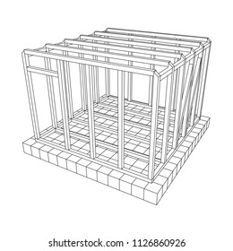Abstract architecture building. Plan of modern framing house. Wireframe low poly mesh construction.
