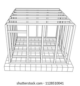 Abstract architecture building. Plan of modern framing house. Wireframe low poly mesh construction.