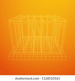 Abstract architecture building. Plan of modern framing house. Wireframe low poly mesh construction.