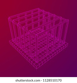 Abstract architecture building. Plan of modern framing house. Wireframe low poly mesh construction.
