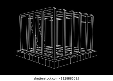 Abstract architecture building. Plan of modern framing house. Wireframe low poly mesh construction.