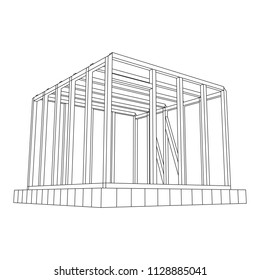 Abstract architecture building. Plan of modern framing house. Wireframe low poly mesh construction.