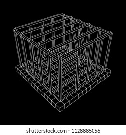 Abstract architecture building. Plan of modern framing house. Wireframe low poly mesh construction.
