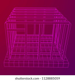 Abstract architecture building. Plan of modern framing house. Wireframe low poly mesh construction.
