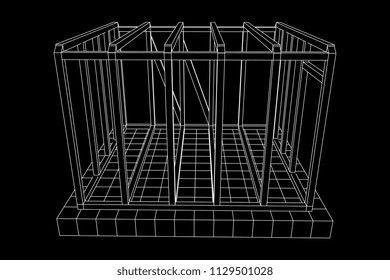 Abstract architecture building. Plan of modern framing house. Wireframe low poly mesh construction.