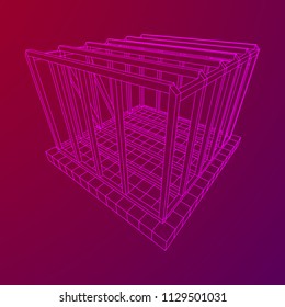 Abstract architecture building. Plan of modern framing house. Wireframe low poly mesh construction.