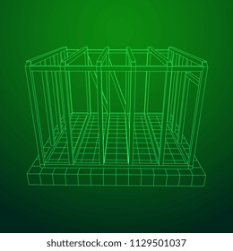 Abstract architecture building. Plan of modern framing house. Wireframe low poly mesh construction.