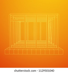 Abstract architecture building. Plan of modern framing house. Wireframe low poly mesh construction.