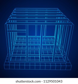 Abstract architecture building. Plan of modern framing house. Wireframe low poly mesh construction.