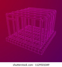 Abstract architecture building. Plan of modern framing house. Wireframe low poly mesh construction.