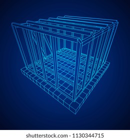 Abstract architecture building. Plan of modern framing house. Wireframe low poly mesh construction.