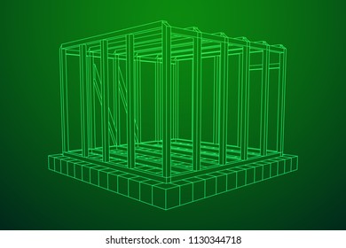 Abstract architecture building. Plan of modern framing house. Wireframe low poly mesh construction.