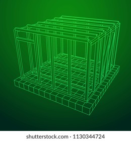 Abstract architecture building. Plan of modern framing house. Wireframe low poly mesh construction.