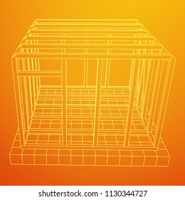 Abstract architecture building. Plan of modern framing house. Wireframe low poly mesh construction.