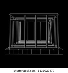 Abstract architecture building. Plan of modern framing house. Wireframe low poly mesh construction.