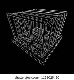 Abstract architecture building. Plan of modern framing house. Wireframe low poly mesh construction.