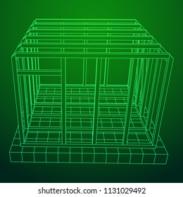 Abstract architecture building. Plan of modern framing house. Wireframe low poly mesh construction.