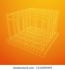 Abstract architecture building. Plan of modern framing house. Wireframe low poly mesh construction.