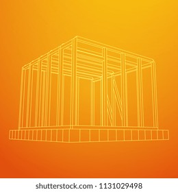 Abstract architecture building. Plan of modern framing house. Wireframe low poly mesh construction.