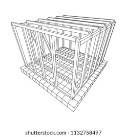 Abstract architecture building. Plan of modern framing house. Wireframe low poly mesh construction.