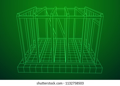 Abstract architecture building. Plan of modern framing house. Wireframe low poly mesh construction.