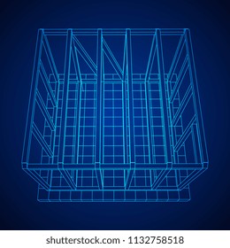 Abstract architecture building. Plan of modern framing house. Wireframe low poly mesh construction.