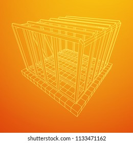 Abstract architecture building. Plan of modern framing house. Wireframe low poly mesh construction.