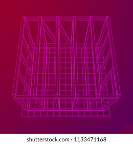 Abstract architecture building. Plan of modern framing house. Wireframe low poly mesh construction.