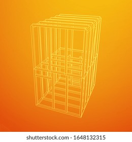 Abstract architecture building. Plan of modern framing house. Wireframe low poly mesh construction.