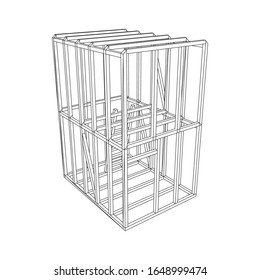 Abstract architecture building. Plan of modern framing house. Wireframe low poly mesh construction.