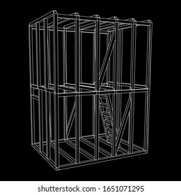 Edificio de arquitectura abstracta. Plano de moderna casa de enmarcado. Construcción de malla de polietileno bajo.