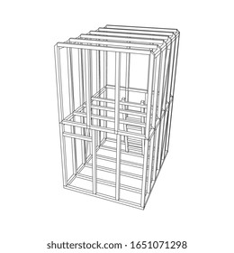 Abstract architecture building. Plan of modern framing house. Wireframe low poly mesh construction.