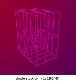 Abstract architecture building. Plan of modern framing house. Wireframe low poly mesh construction.