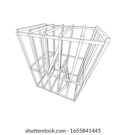 Abstract architecture building. Plan of modern framing house. Wireframe low poly mesh construction.