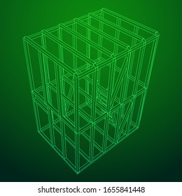 Abstract architecture building. Plan of modern framing house. Wireframe low poly mesh construction.