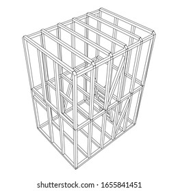 Abstract architecture building. Plan of modern framing house. Wireframe low poly mesh construction.