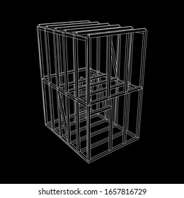 Abstract architecture building. Plan of modern framing house. Wireframe low poly mesh construction.