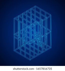 Abstract architecture building. Plan of modern framing house. Wireframe low poly mesh construction.