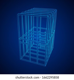 Abstract architecture building. Plan of modern framing house. Wireframe low poly mesh construction.