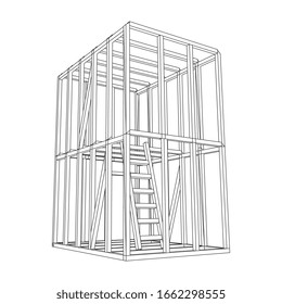 Abstract architecture building. Plan of modern framing house. Wireframe low poly mesh construction.
