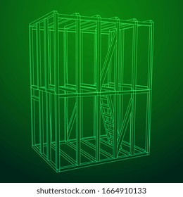 Abstract architecture building. Plan of modern framing house. Wireframe low poly mesh construction.