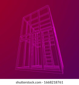 Edificio de arquitectura abstracta. Plano de moderna casa de enmarcado. Construcción de malla de polietileno bajo.