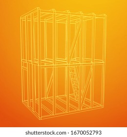 Abstract architecture building. Plan of modern framing house. Wireframe low poly mesh construction.