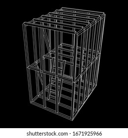 Abstract architecture building. Plan of modern framing house. Wireframe low poly mesh construction.