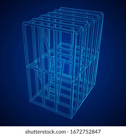 Abstract architecture building. Plan of modern framing house. Wireframe low poly mesh construction.
