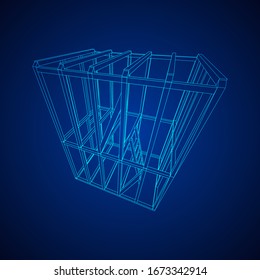 Abstract architecture building. Plan of modern framing house. Wireframe low poly mesh construction.