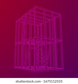 Abstract architecture building. Plan of modern framing house. Wireframe low poly mesh construction.